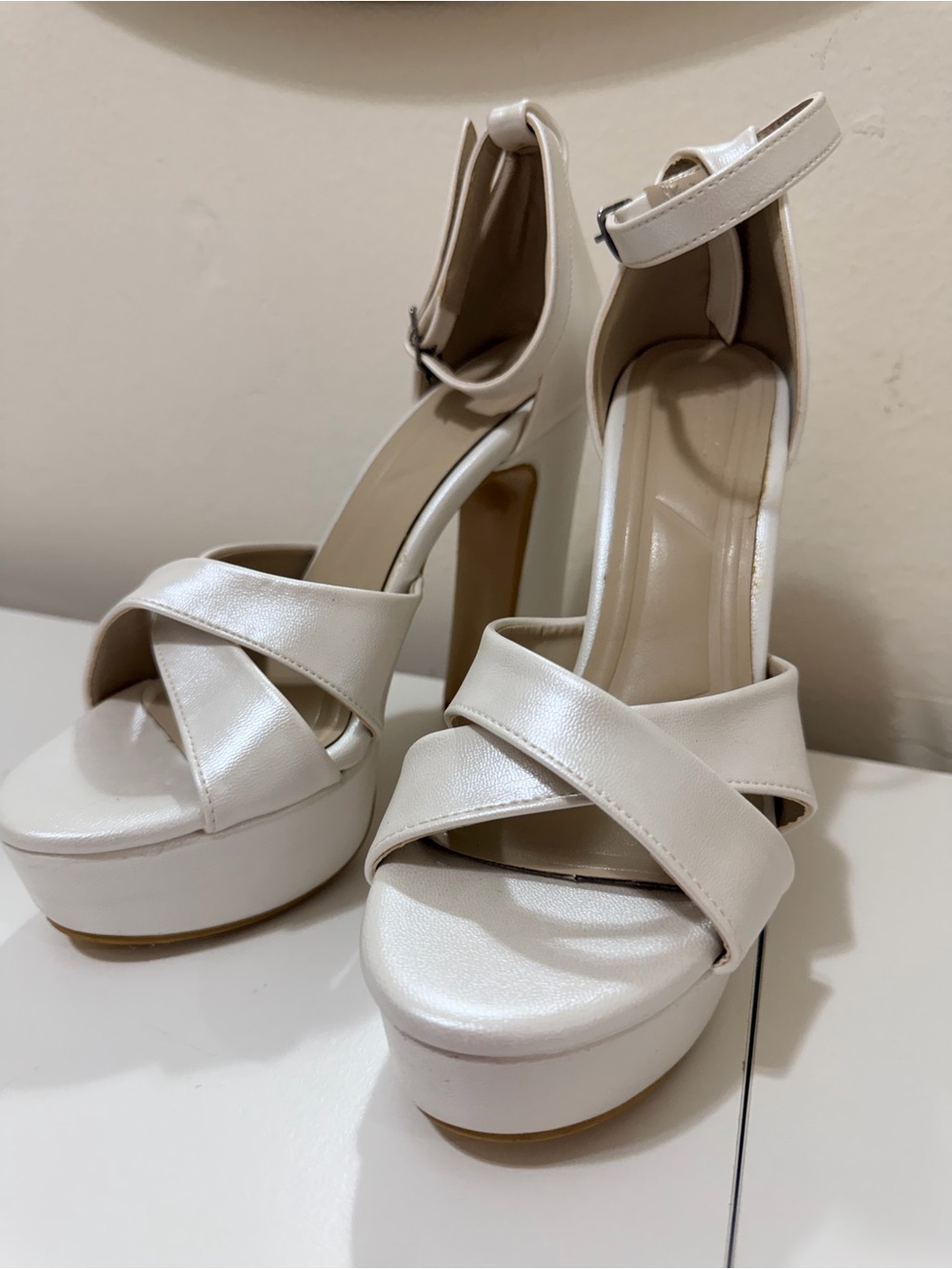 Women's Ivory Platform Ankle-Strap Heels